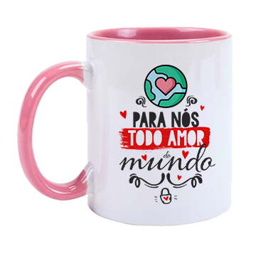 Caneca de Porcelana Personalizada com Alça e Interior Rosa